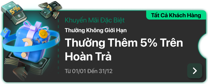 Thưởng Thêm 5% Trên Hoàn Trả